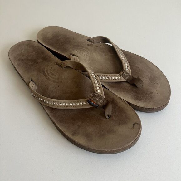 Rainbow Sandals Crystal Collection Single Layer Flip Swarovski Dark Brown XL - Picture 2 of 10